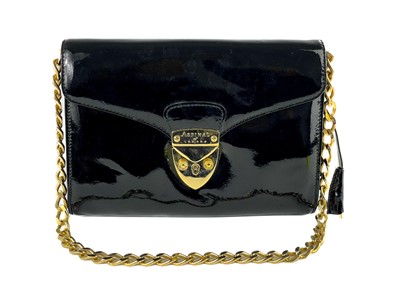 Lot 510 - An Aspinal of London Elizabeth Hurley black patent leather handbag.