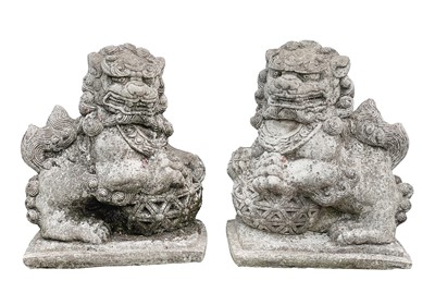 Lot 342 - A pair of impressive cast concrete Chinese dogs of Fo.