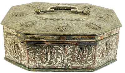 Lot 42 - An Indian silvered copper pandam box, 19th century.
