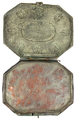 Lot 42 - An Indian silvered copper pandam box, 19th century.