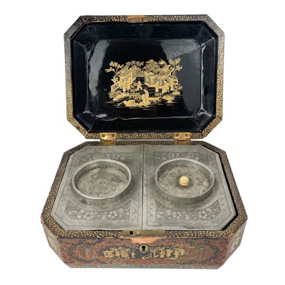 Lot 1147 - A Chinese export lacquered tea caddy