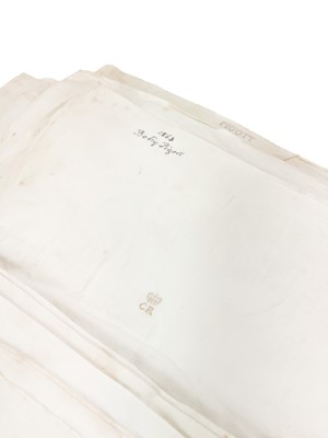 Lot 221 - Two 19th century linen sheets with Queen Caroline (1768-1821) monogram.