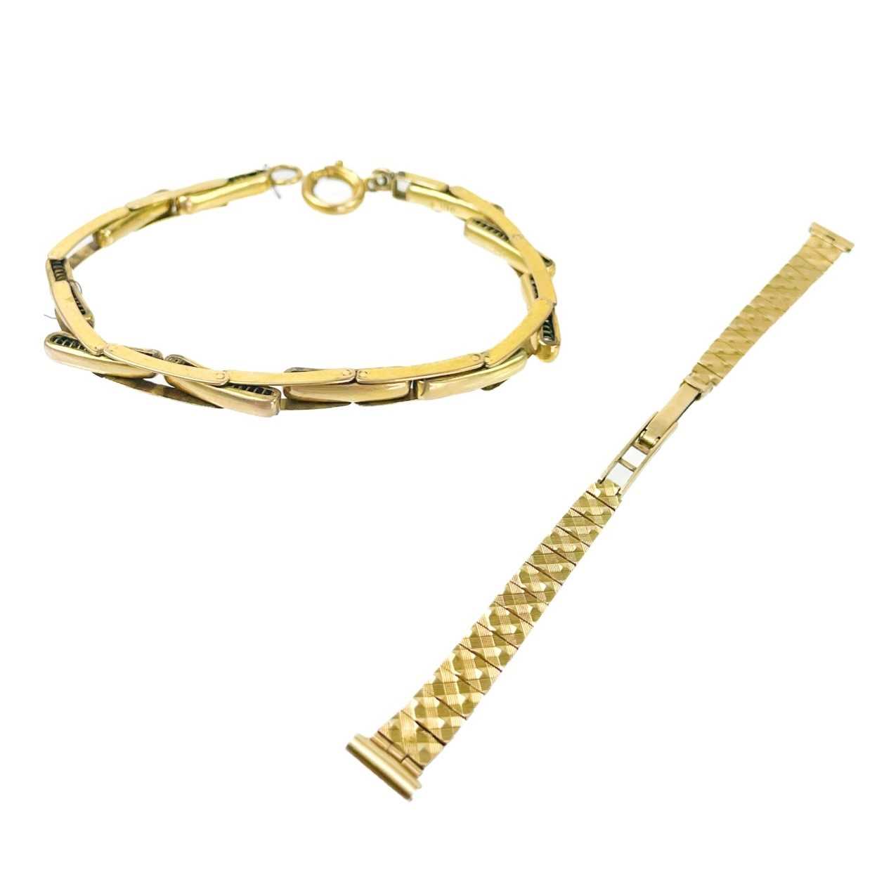 Lot 109 - Two 9ct gold lady's watch straps.