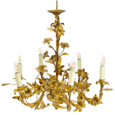 Lot 731 - A gilt metal six branch chandelier.