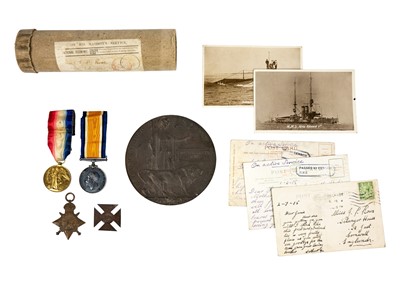 Lot 212 - WWI medals 1914/15 trio, Death Plaque and scroll, RNR Cornwall interest