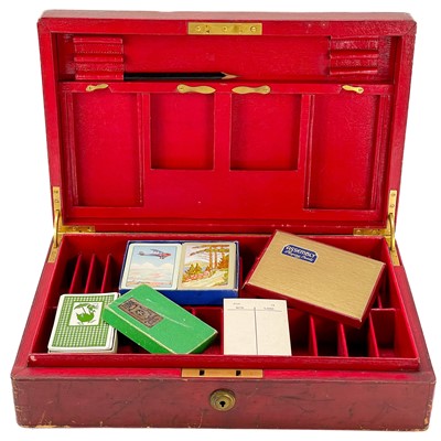 Lot 115 - A late Victorian red morocco leather games or bridge box.