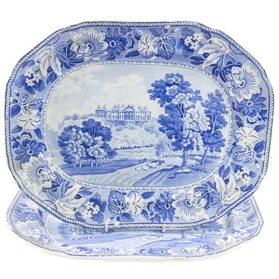 Lot 261 - A pair of Staffordshire Hare Hall Yorkshire blue and white meat platters.