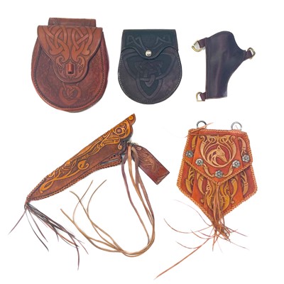 Lot 216 - Three handmade leather belt pouches.