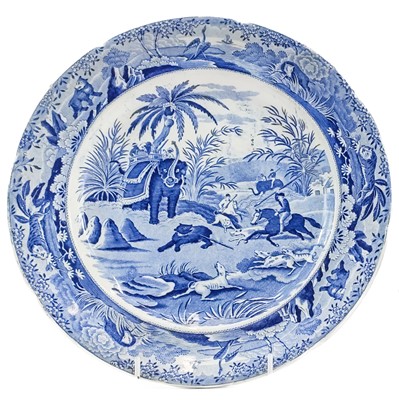 Lot 238 - A Clew's blue and white bear hunting plate.