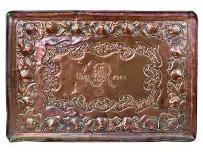 Lot 42 - A documentary Newlyn copper rectangular tray.