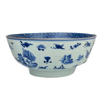 Lot 1148 - A Chinese export blue and white porcelain punch bowl, 18th century.