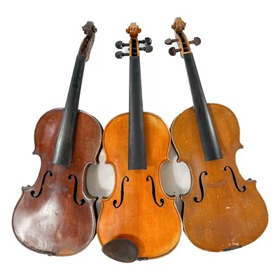 Lot 109 - Three early to mid 20th century violins.