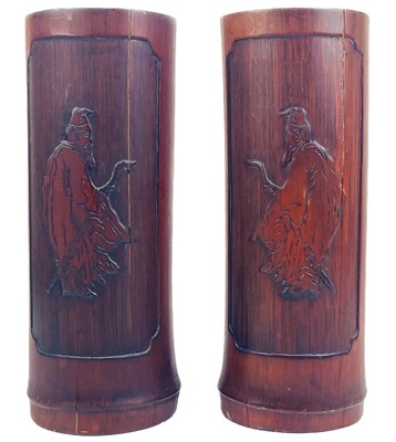 Lot 1320 - A pair of Japanese bamboo brush pots, 19th century.