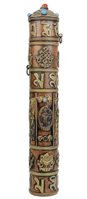 Lot 1321 - A Tibetan copper scroll holder, early 20th century.