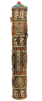 Lot 1321 - A Tibetan copper scroll holder, early 20th century.