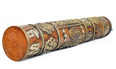Lot 1321 - A Tibetan copper scroll holder, early 20th century.