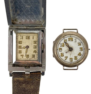 Lot 175 - A silver-cased WWI period wire lug trench wristwatch.