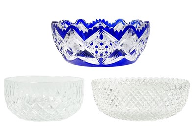 Lot 308 - A Bohemian blue flash cut glass bowl.