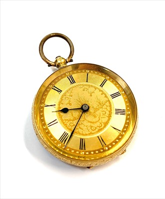 Lot 2460 - An engraved 18ct gold cased keyless fob watch...