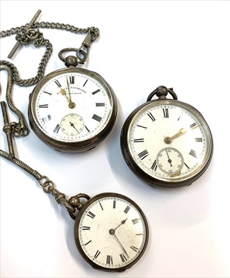 Lot 2461 - Two silver open face key wind pocket watches...