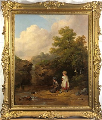 Lot 55 - Isaac HENZELL (1823-1875) Children by a Brook...