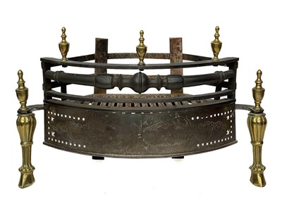 Lot 453 - A George III style brass, steel, and iron bow front dog grate.