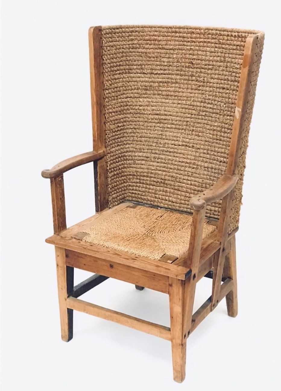 Lot 3469 - A pine Orkney chair, circa 1900, with woven...