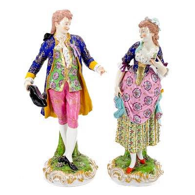 Lot 333 - A pair of Derby style Samson large figures of a Beau and his companion.