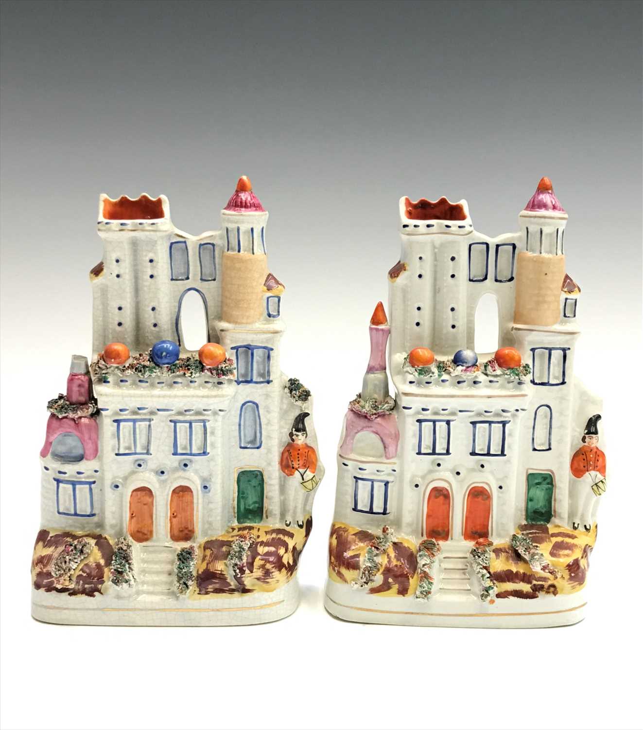 Lot 903 - A pair of Victorian Staffordshire flatback...