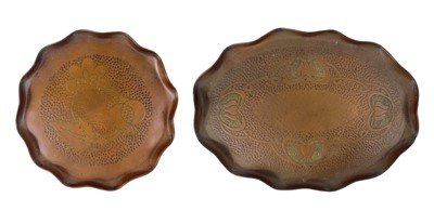 Lot 94 - A J & F Pool Ltd copper oval tray repousse decorated with foliate rim.