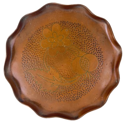 Lot 94 - A J & F Pool Ltd copper oval tray repousse decorated with foliate rim.