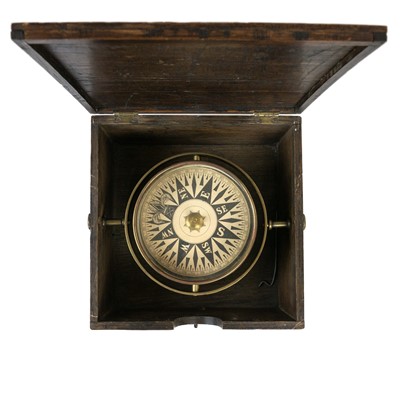 Lot 20 - An oak cased dry card gimbal compass.