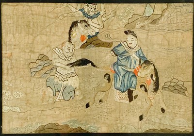 Lot 1066 - A Chinese silk embroidered picture, 19th century.