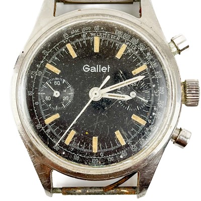 Lot 189 - A Gallet gentleman's stainless steel manual wind chronograph wristwatch.