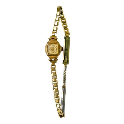 Lot 115 - Three 9ct gold-cased lady's manual wind wristwatches and a 9ct expanding bracelet.