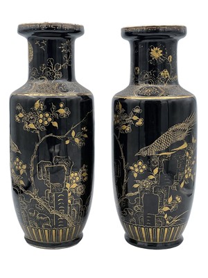 Lot 1014 - A pair of Chinese famille noire porcelain vases, 19th century