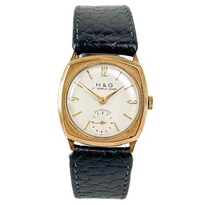 Lot 193 - A 1960's 9ct gold-cased gentleman's manual wind wristwatch signed H&G.