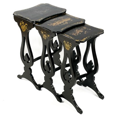 Lot 1365 - A chinoserie black lacquered nest of three tables, early 20th century.