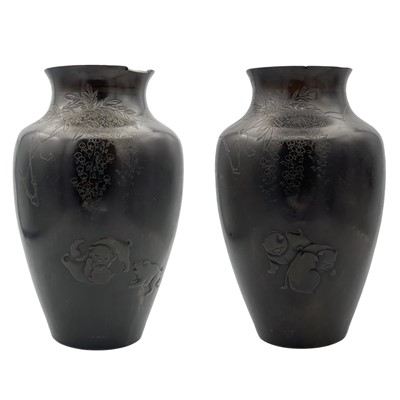 Lot 1110 - A pair of Japanese bronze vases, Meiji period.