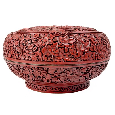 Lot 1019 - A Chinese cinnabar lacquer bowl and cover, late Qing dynasty.