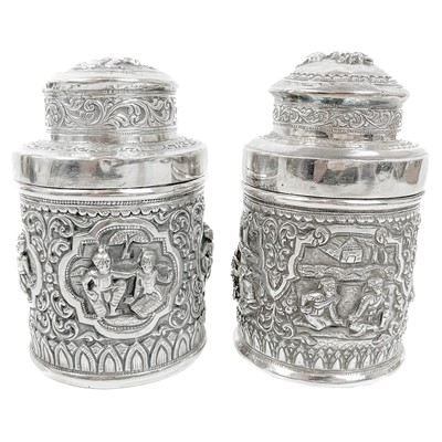 Lot 1017 - Two Burmese silver lidded cannisters, mid 20th century