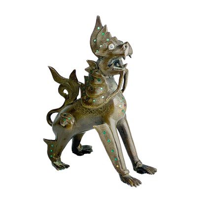 Lot 1291 - A Burmese bronze lion dog, late 19th century.