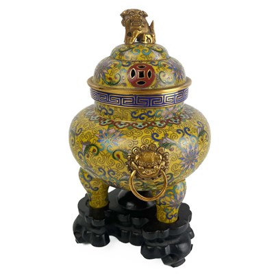 Lot 1027 - A Chinese cloisonne censer and stand, late 19th century.