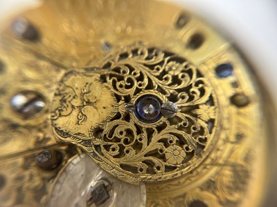 Lot 54 - An 18th-century gilt metal pair case pocket watch with horn outer case.