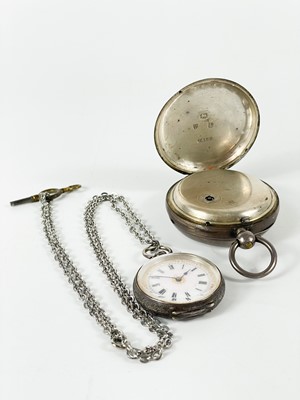 Lot 58 - A silver-cased key wind pocket watch and a 935 silver-cased fob watch.