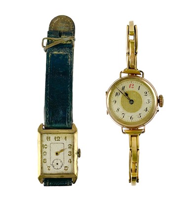 Lot 108 - A 1920s Art Deco 9ct cased gentleman's manual wind wristwatch and a lady's 9ct bracelet wristwatch.
