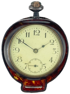 Lot 44 - An unusual gunmetal-cased double-dial calendar crown wind fob pocket watch.