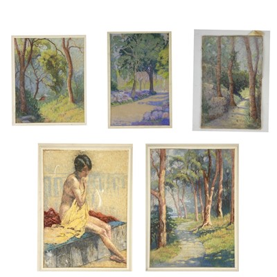 Lot 62 - Five pastel works on card
