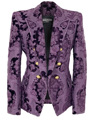 Lot 34 - A Balmain Paris purple velvet blazer jacket.