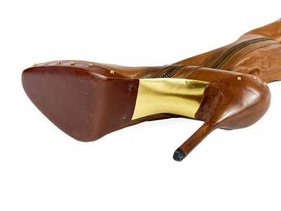 Lot 68 - A pair of Tom Ford for Gucci tan leather knee-high stiletto heel boots.